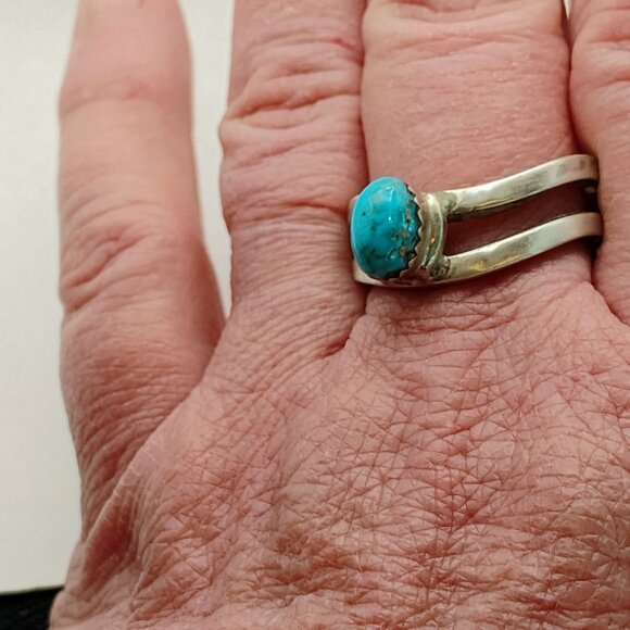 Navajo Native Signed Turquoise Sterling Silver Ring Size 11 Unisex Mens - Picture 3 of 8
